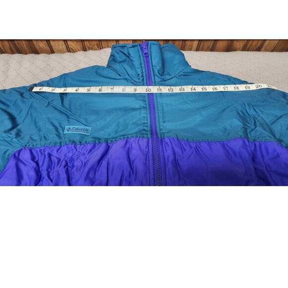 Columbia Vtg 90's Reversible Insulatd Jacket Teal & Purple attachable hood W LG - Picture 5 of 16